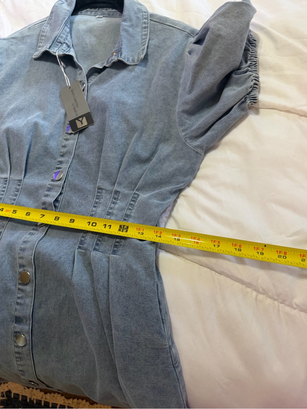 Light Blue Denim Button-Front Women's Dress - Picture 5 of 9